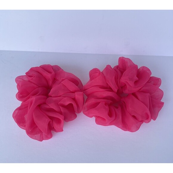 New Pink Chiffon Scrunchie Hair Tie 2 XLarge Set - Picture 2 of 6